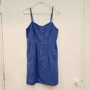 Anthropologie Cope Linen Blend Open Back Blue Mini Dress Sz M